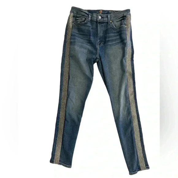 7 FOR ALL MANKIND Luxe Vintage High Waist Ankle Skinny Jean Silver Stripe 29/8 - Picture 8 of 15